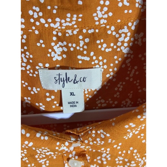 Style & Co Cuffed Sleeve Button Up Shirt Womens‎ Size XL Orange Chest Pocket - Picture 3 of 8